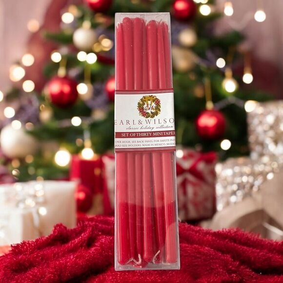 30 Mini Taper Candles Red Christmas Holiday Skinny EARL & WILSON Dripless NEW. - Picture 10 of 14